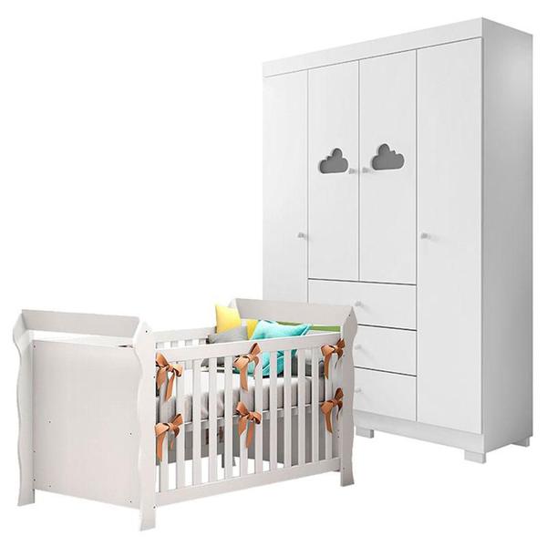 Imagem de Berço Americano Lara e Guarda Roupa Infantil Ane Branco Brilho  Phoenix Baby