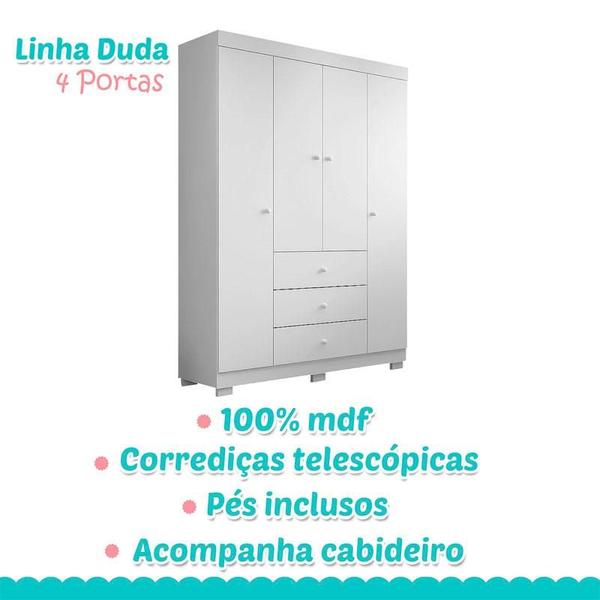 Imagem de Berço Americano Lila com Guarda Roupa Duda 4 Portas Branco Brilho  Phoenix Baby