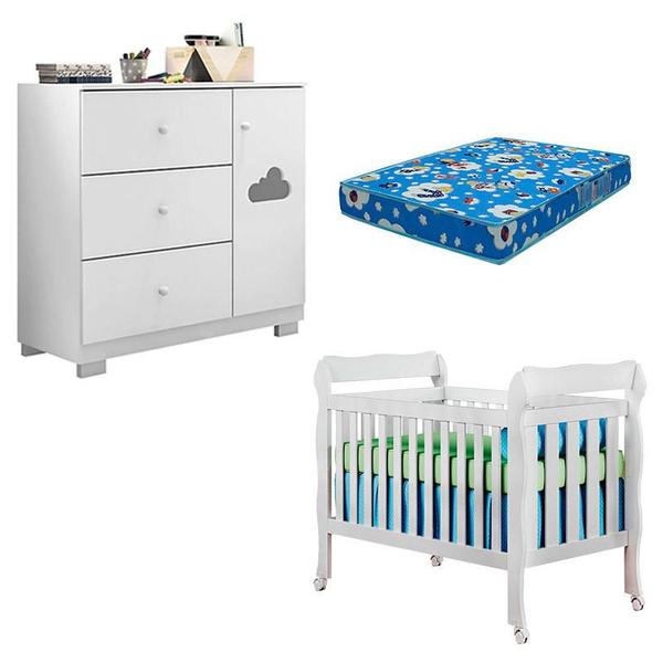 Imagem de Berço Americano Lila e Cômoda Infantil Ane Branco Brilho com Colchão Ortobom  Phoenix Baby