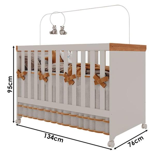 Imagem de Berço Americano Mini Cama Antonella Off White Caramelo com Colchão Gazin  Canaã