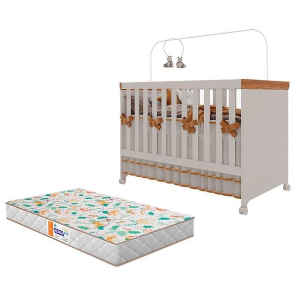 Imagem de Berço Americano Mini Cama Antonella Off White Caramelo com Colchão Gazin  Canaã