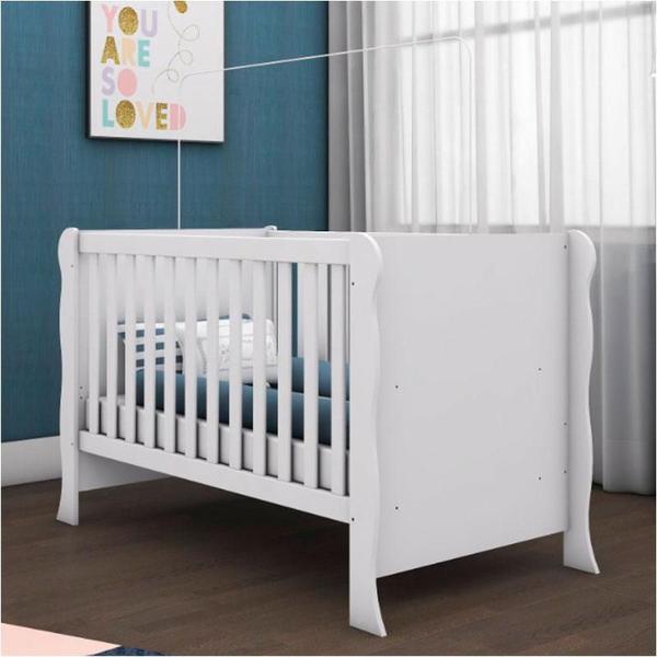 Imagem de Berço Americano Mini Cama Ariel com Cômoda Infantil Duda Branco Brilho  Phoenix Baby