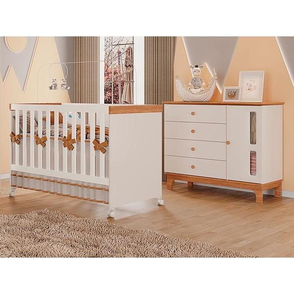 Imagem de Berço Americano Mini Cama com Cômoda Infantil Antonella Off White Caramelo  Canaã