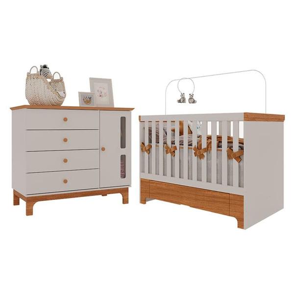 Imagem de Berço Americano Mini Cama com Gaveta e Cômoda Infantil Antonella Off White Caramelo  Canaã