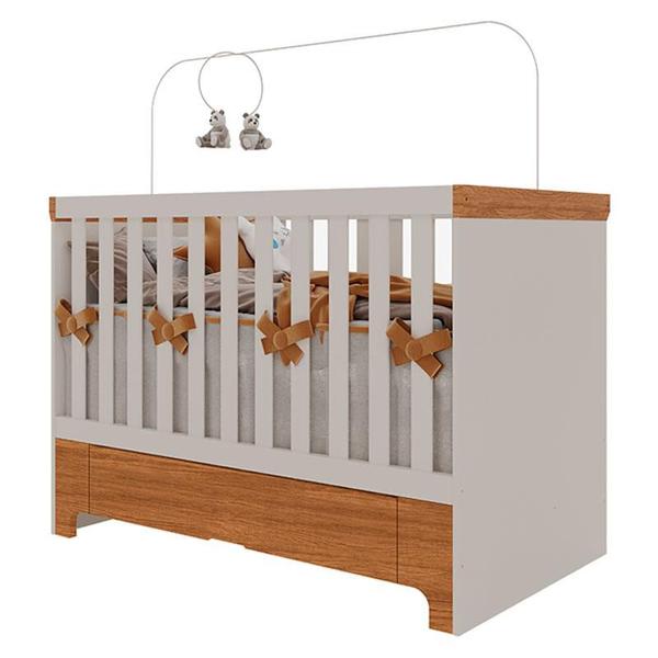 Imagem de Berço Americano Mini Cama com Gaveta e Guarda Roupa Infantil Antonella 3 Portas Off White Caramelo - Canaã