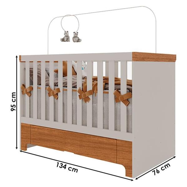 Imagem de Berço Americano Mini Cama com Gaveta e Guarda Roupa Infantil Antonella 3 Portas Off White Caramelo com Colchão Ortobom - Canaã