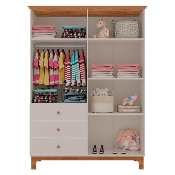 Imagem de Berço Americano Mini Cama com Gaveta e Guarda Roupa Infantil Antonella 4 Portas Off White Caramelo - Canaã