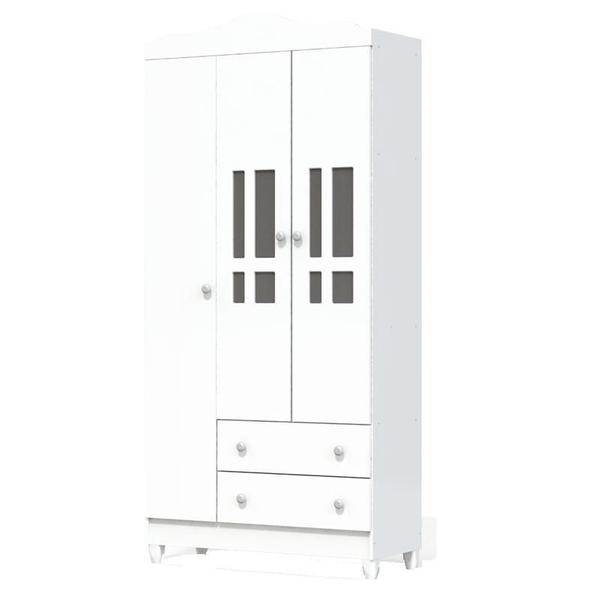 Imagem de Berço Americano Mini Cama com Guarda Roupa 3 Portas Ariel Branco Brilho  Carolina