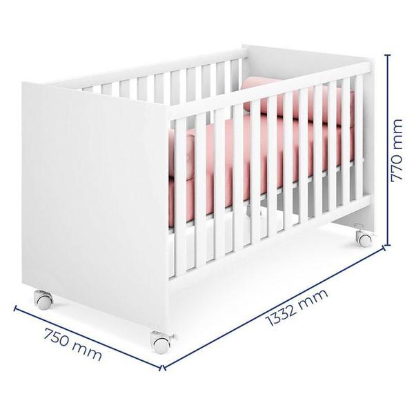 Imagem de Berço Americano Mini Cama Doce Sonho 100 e Cômoda Infantil Duda Branco Brilho com Colchão  Phoenix Baby