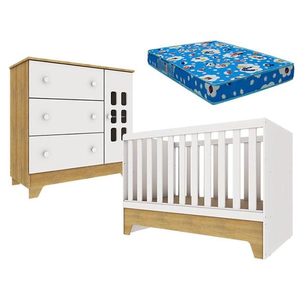 Imagem de Berço Americano Mini Cama e Cômoda Infantil Malu Branco Acetinado Bétula com Colchão Ortobom  Carolina