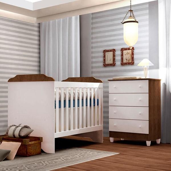 Imagem de Berço Americano Mini Cama e Cômoda Mel Flat Branco Acetinado Amadeirado - Carolina