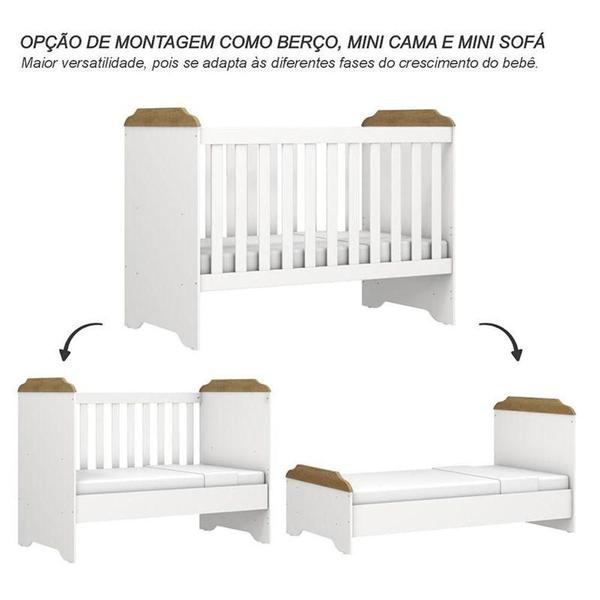 Imagem de Berço Americano Mini Cama E Cômoda Mel Flat Branco Acetinado Amadeirado Com Colchão Gazin