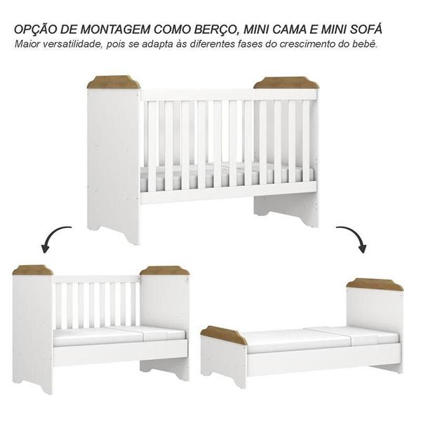 Imagem de Berço Americano Mini Cama e Cômoda Mel Flat Branco Acetinado Amadeirado com Colchão Gazin - Carolina