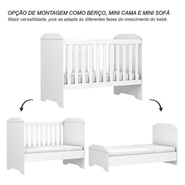 Imagem de Berço Americano Mini Cama e Cômoda Mel Flat Branco Brilho - Carolina