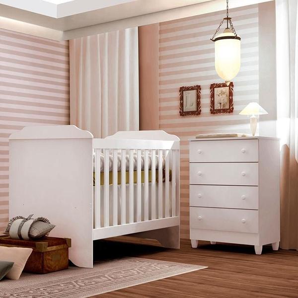 Imagem de Berço Americano Mini Cama e Cômoda Mel Flat Branco Brilho com Colchão Ortobom - Carolina