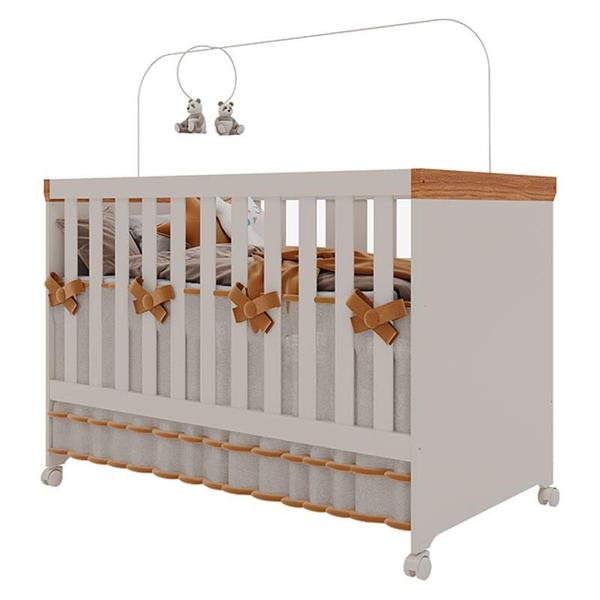 Imagem de Berço Americano Mini Cama e Guarda Roupa Infantil Antonella 3 Portas Off White Caramelo com Colchão Ortobom - Canaã