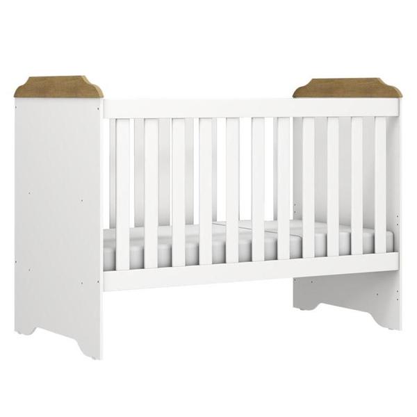 Imagem de Berço Americano Mini Cama e Guarda Roupa Mel Flat Branco Acetinado Amadeirado com Colchão Ortobom - Carolina