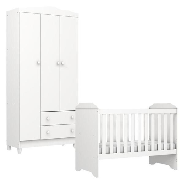 Imagem de Berço Americano Mini Cama e Guarda Roupa Mel Flat Branco Brilho - Carolina