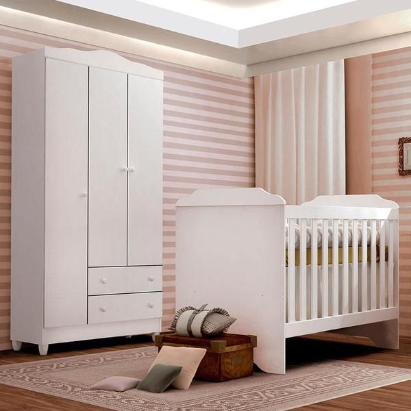 Berço Americano Mini Cama e Guarda Roupa Mel Flat Branco Brilho com Colchão Gazin - Carolina - Carolina Baby Imagem de Berço Americano Mini Cama e Guarda Roupa Mel Flat Branco Brilho com Colchão Gazin - Carolina