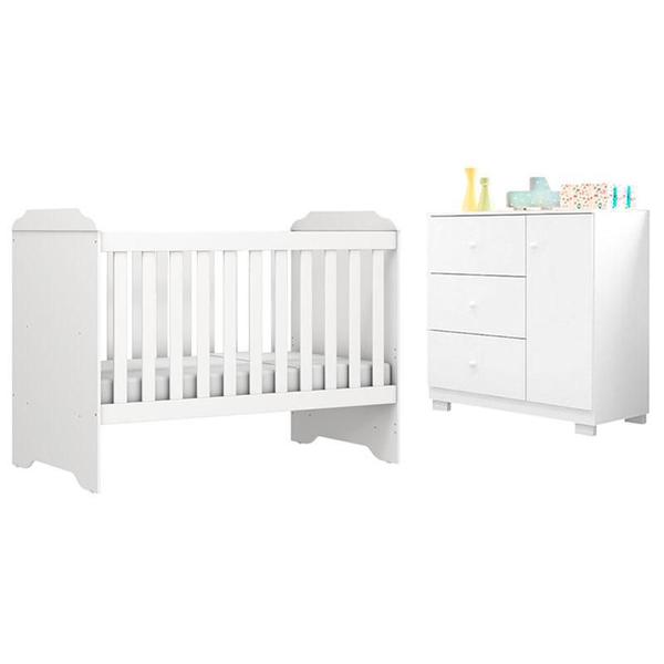 Imagem de Berço Americano Mini Cama Mel com Cômoda Infantil Duda Branco Brilho  Phoenix Baby