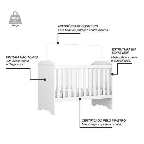 Imagem de Berço Americano Mini Cama Mel e Cômoda Infantil Duda Branco Brilho com Colchão Gazin  Phoenix Baby