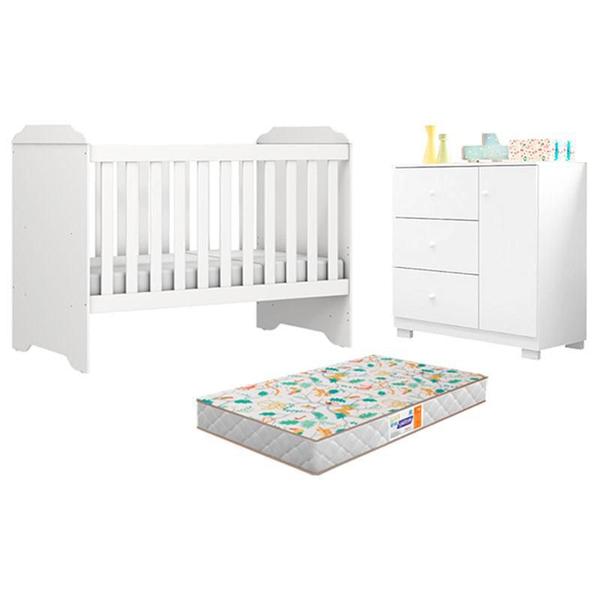 Imagem de Berço Americano Mini Cama Mel e Cômoda Infantil Duda Branco Brilho com Colchão Gazin  Phoenix Baby