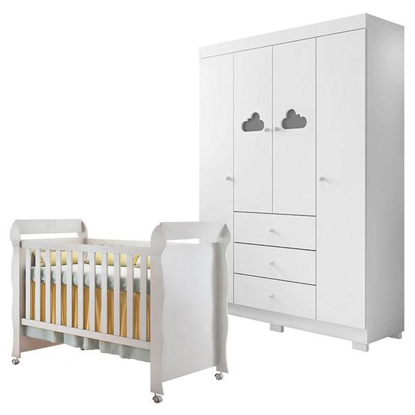 Imagem de Berço Americano Mirelle e Guarda Roupa Infantil Ane Branco Brilho  Phoenix Baby