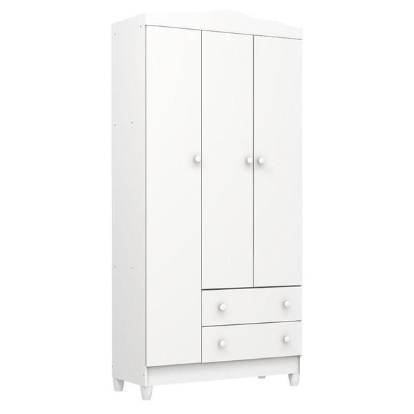 Imagem de Berço Americano New Nanda com Guarda Roupa Infantil Mel Flat 3 Portas Branco Brilho - Carolina