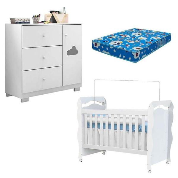 Imagem de Berço Americano New Nanda E Cômoda Infantil Ane Branco Brilho Com Colchão Ortobom - Phoenix Baby