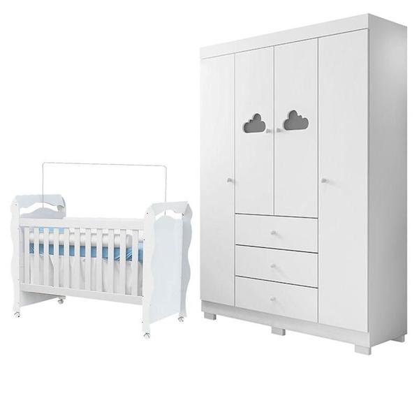 Imagem de Berço Americano New Nanda e Guarda Roupa Infantil Ane Branco Brilho  Phoenix Baby