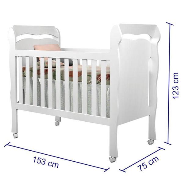 Imagem de Berço Americano New Nanda e Guarda Roupa Infantil Mel Flat 3 Portas Branco Brilho com Colchão Gazin - Carolina