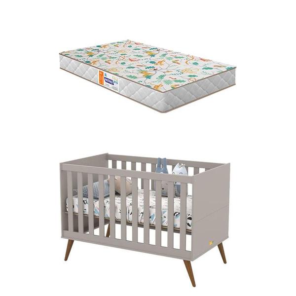 Berço Americano Retro Gold Cinza Eco Wood com Colchão Gazin Matic - Matic Moveis Imagem de Berço Americano Retro Gold Cinza Eco Wood com Colchão Gazin Matic