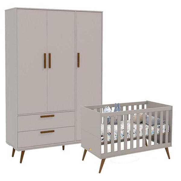 Imagem de Berço Americano Retrô Gold e Guarda Roupa 3 Portas Retrô Cinza Soft Eco Wood  Matic