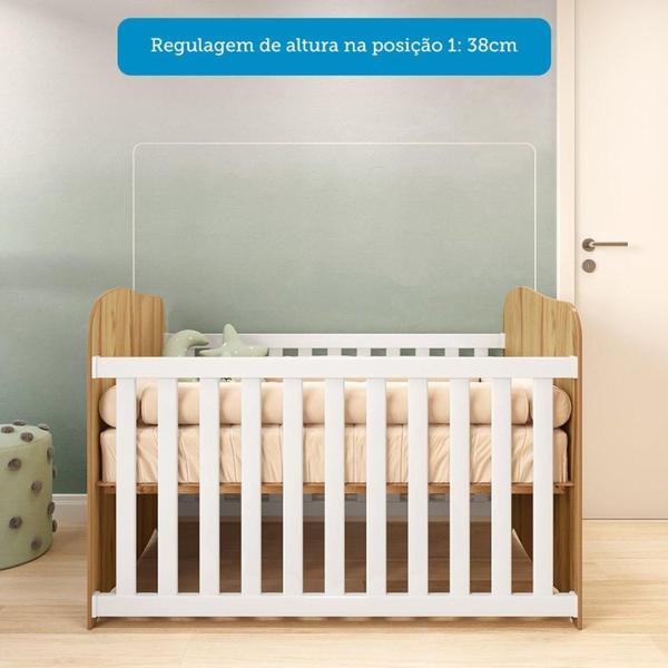 Imagem de Berço Americano Simples 100% MDF Mimo Branco Brilho/Amêndoa