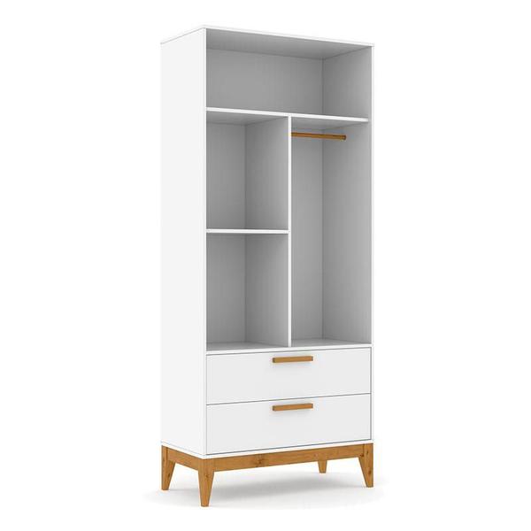 Imagem de Berço Americano Unique e Guarda Roupa 2 Portas Nature Branco Soft Eco Wood com Colchão Gazin  Matic