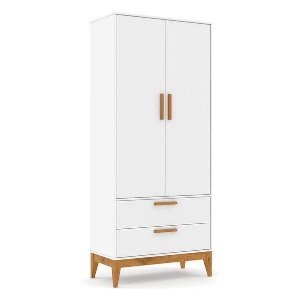 Imagem de Berço Americano Unique e Guarda Roupa 2 Portas Nature Branco Soft Eco Wood  e Colchão Ortobom  Matic