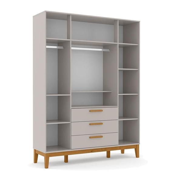 Imagem de Berço Americano Unique e Guarda Roupa 4 Portas Nature Cinza Soft Eco Wood com Colchão Gazin  Matic