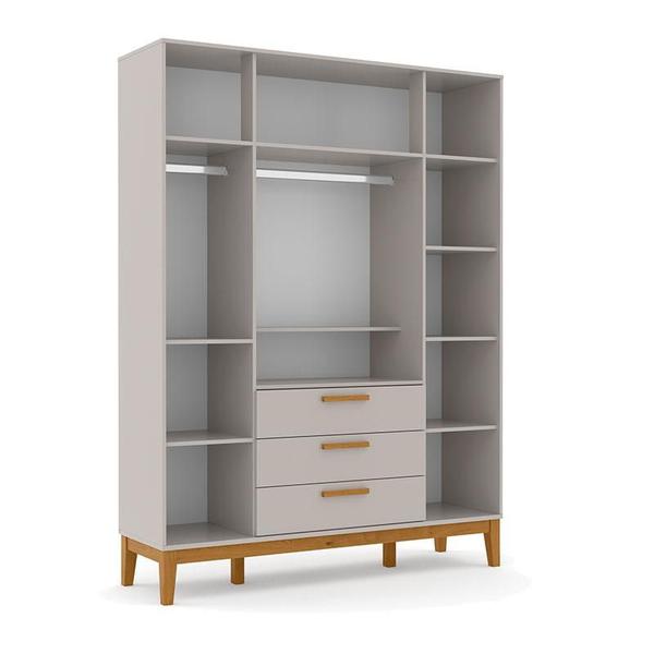 Imagem de Berço Americano Unique e Guarda Roupa 4 Portas Nature Cinza Soft Eco Wood  e Colchão Ortobom  Matic