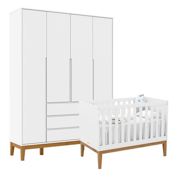 Imagem de Berço Americano Unique e Guarda Roupa 4 Portas Nature Clean Branco Soft Eco Wood  Matic