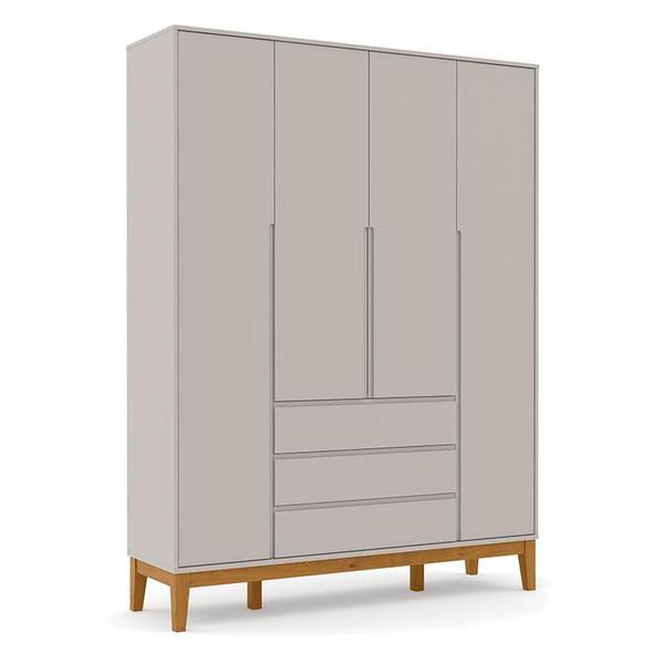 Imagem de Berço Americano Unique e Guarda Roupa 4 Portas Nature Clean Cinza Soft Eco Wood com Colchão Gazin  Matic