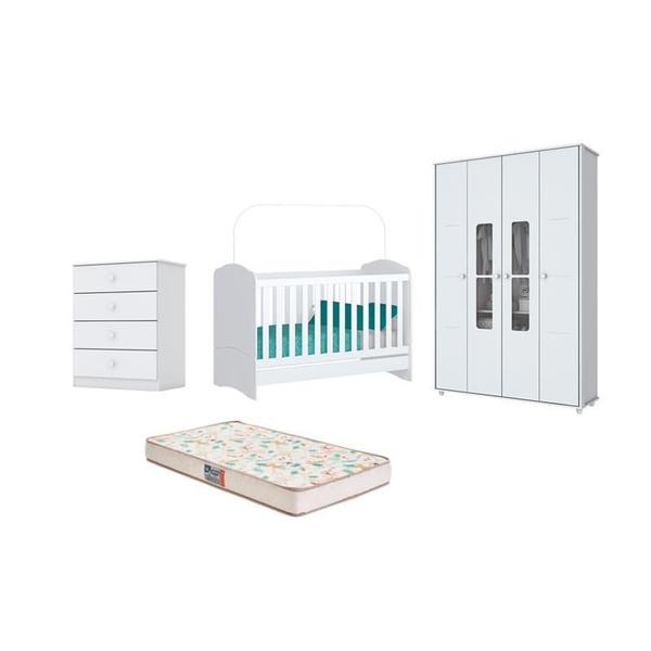 Berço Bala de Menta, Cômoda Labirinto e Guarda Roupa Aquarela Branco e Colchão - FdECOR Imagem de Berço Bala de Menta, Cômoda Labirinto e Guarda Roupa Aquarela Branco e Colchão - FdECOR
