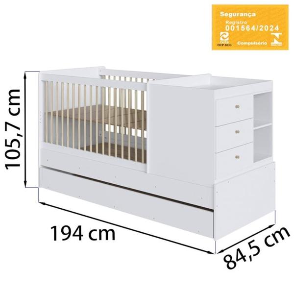 Imagem de Berço Cama Multifuncional Com Auxiliar BB023 Branco Comm