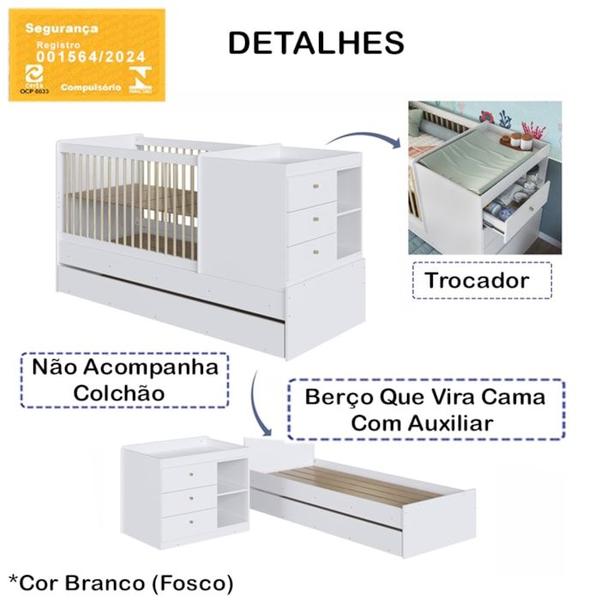 Imagem de Berço Cama Multifuncional Com Auxiliar BB023 Branco Comm