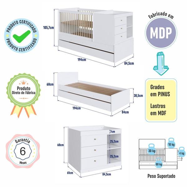 Imagem de Berço Cama Multifuncional Com Auxiliar Branco - Completa Móveis