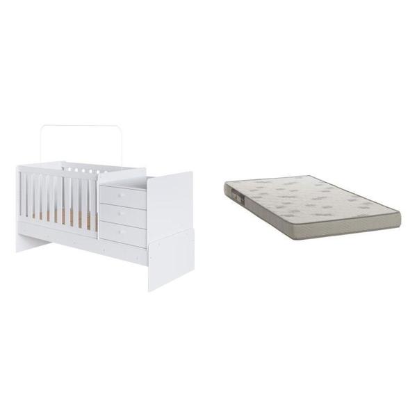 Imagem de Berço Cama Multifuncional com Colchão Solteiro 78cm x 188cm 1 Colchão para Berço 70cm x 130cm Branco