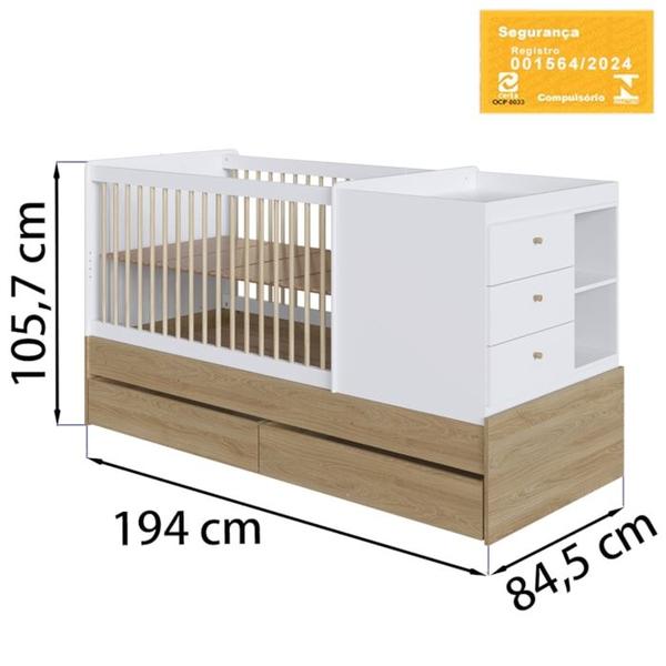 Imagem de Berço Cama Multifuncional Com Gavetoes BB024 Aveiro OAK Branco Comm