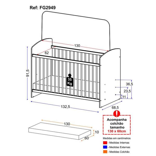 Imagem de Berço com Colchão Incluso Multimóveis Olaf Plus FG2949 Branco