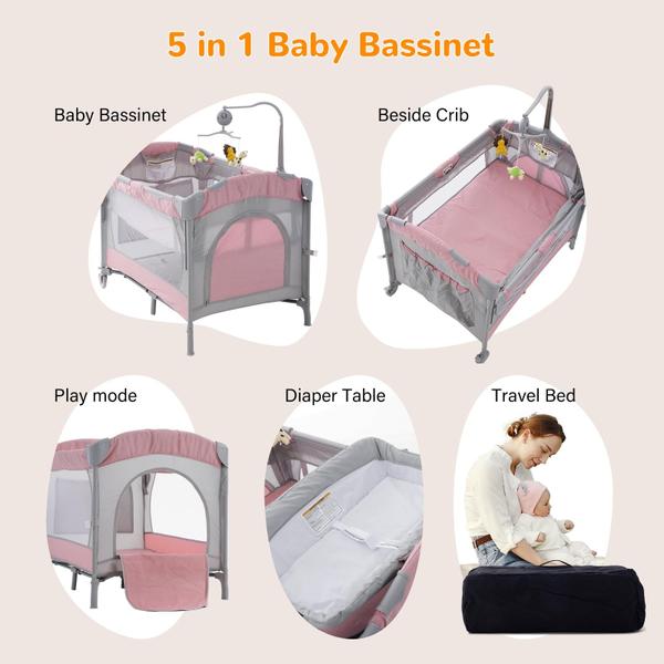 Imagem de Berço de bebê 5 em 1 Bedside Sleeper GYARING com trocador