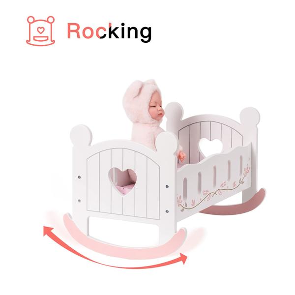 Imagem de Berço de boneca ROBOTIME Wooden Play Rocking Baby Berço de 20 polegadas