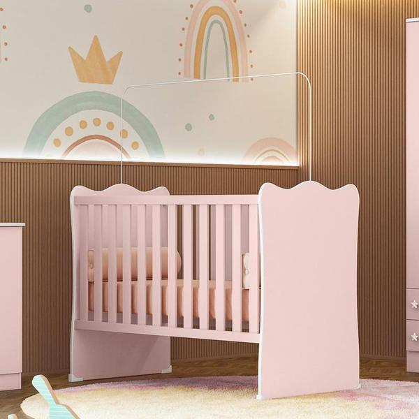 Imagem de Berço Doce Sonho Quarto Infantil Bebê Rosa Acetinado - Qmovi